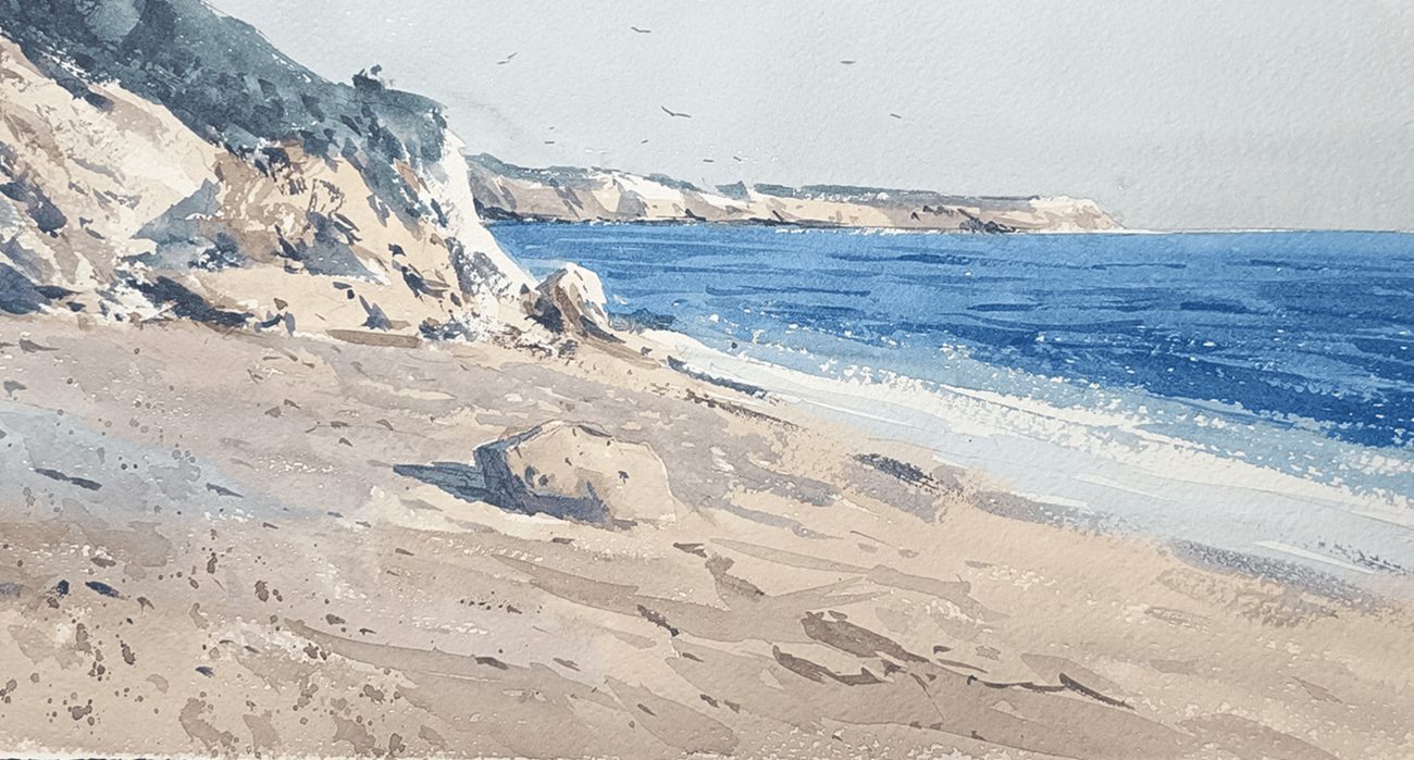 Akvarel, 37 x 17 cm krk plaža 1