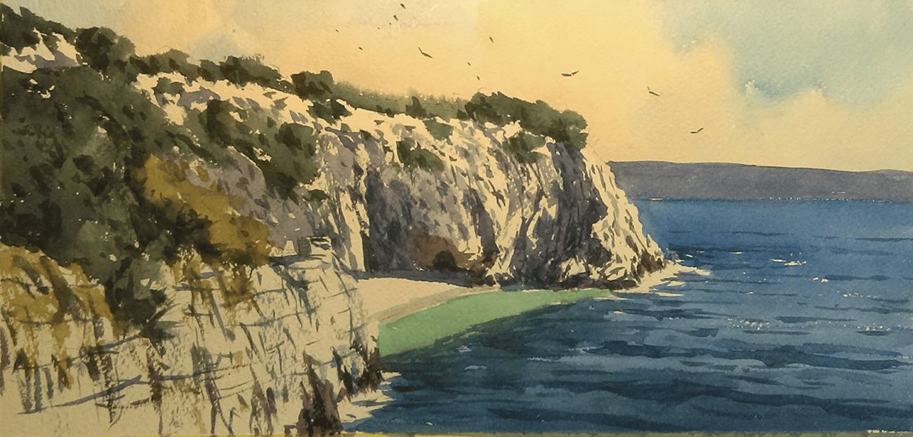 Akvarel, 37 x 19, Brseč, plaža 1