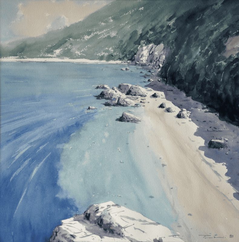 Cres beach , Watercolor on paper, 55 x 55 cm, , 2015.
