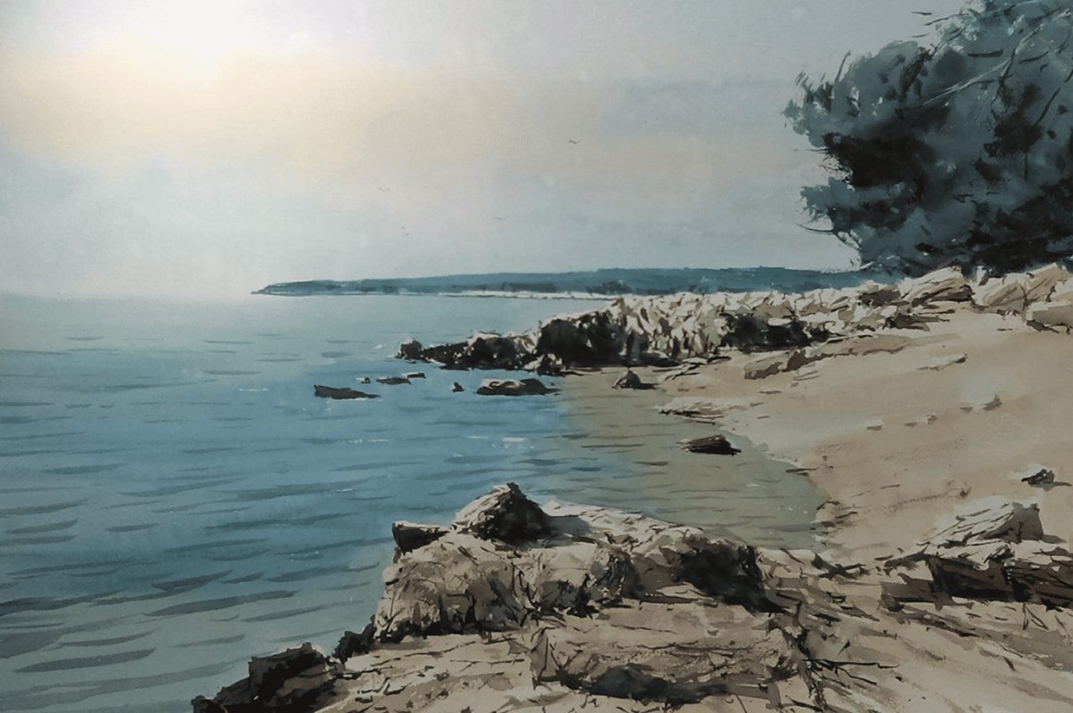 Rab beach painting Watercolor on paper, 55 x 41 cm