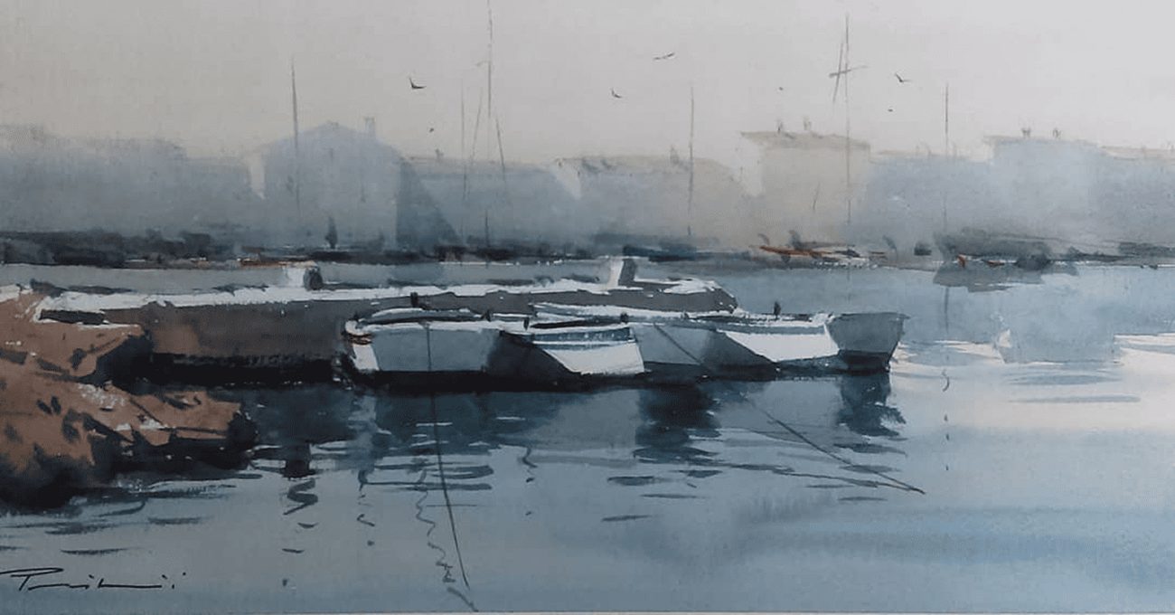 Three boats watercolor on paper, 38 x 19 cm