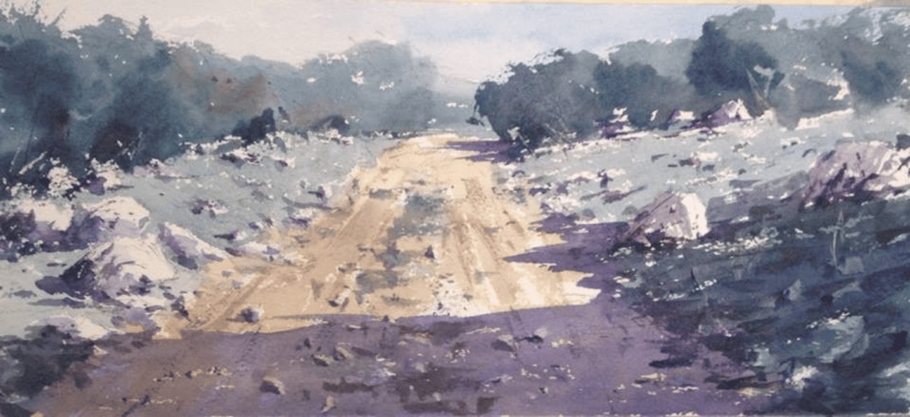 Akvarel, 34 x 15 cm, rapski kamenjar 1